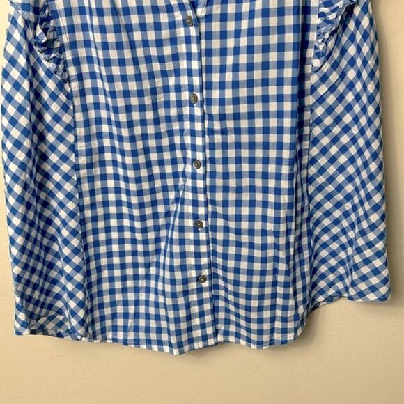 NWT Draper James blue gingham sleeveless ruffle detail button down blouse top - Picture 6 of 13